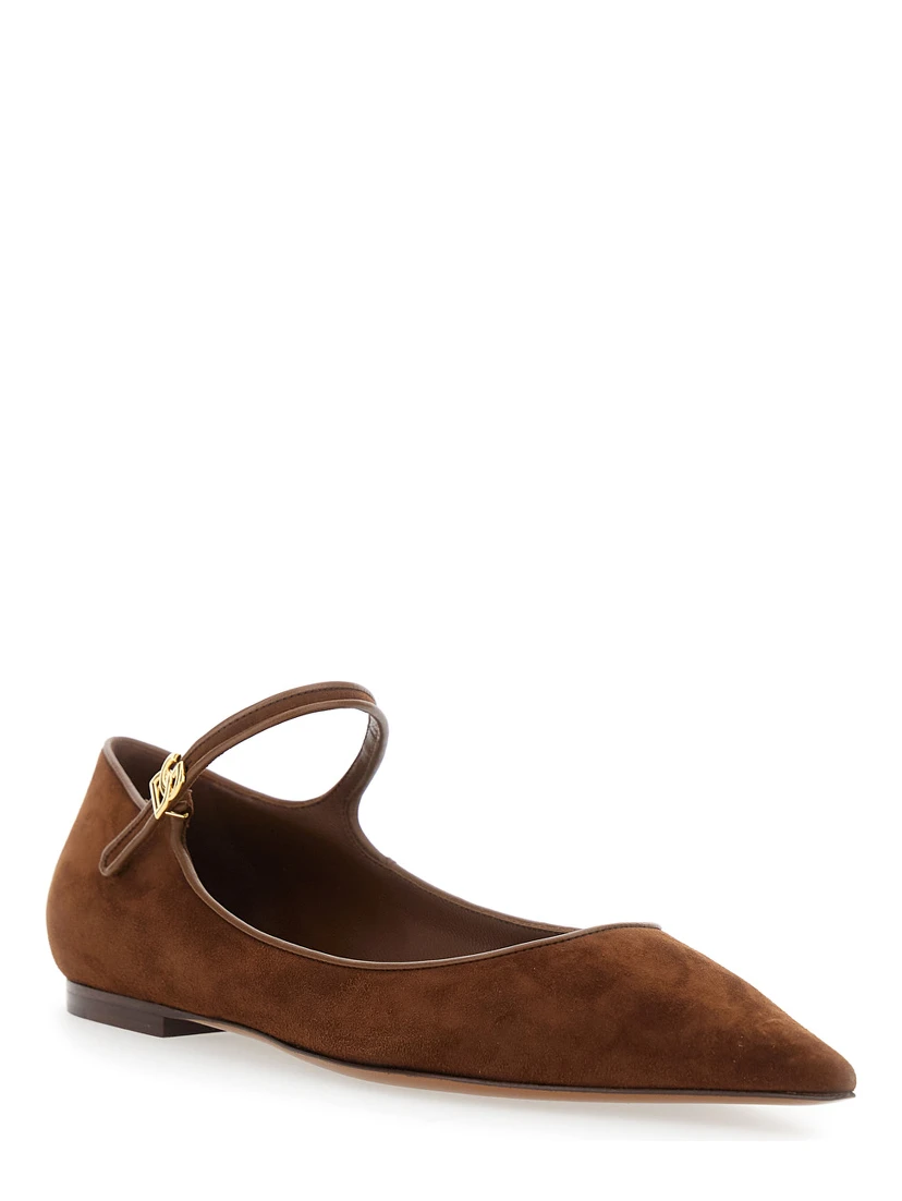 Brown Pointed Toe Ballerinas with DG Logo on the Side in Suede Woman