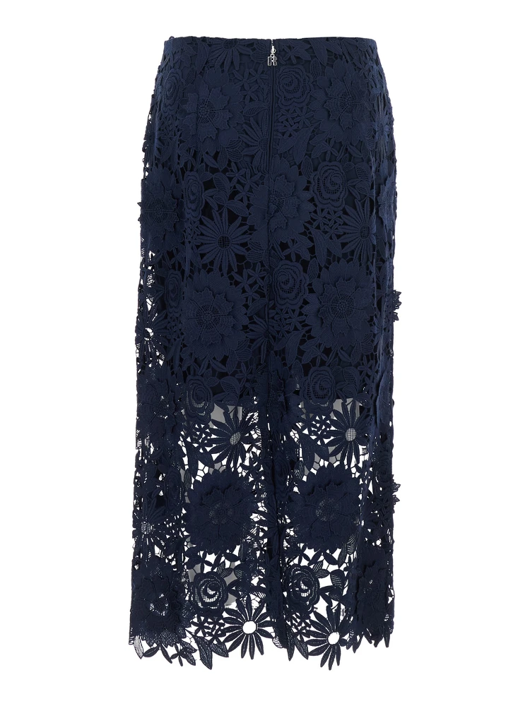 Blue Skirt with Semi Transparent Design and Floral Decorations in Fabric Woman alternative