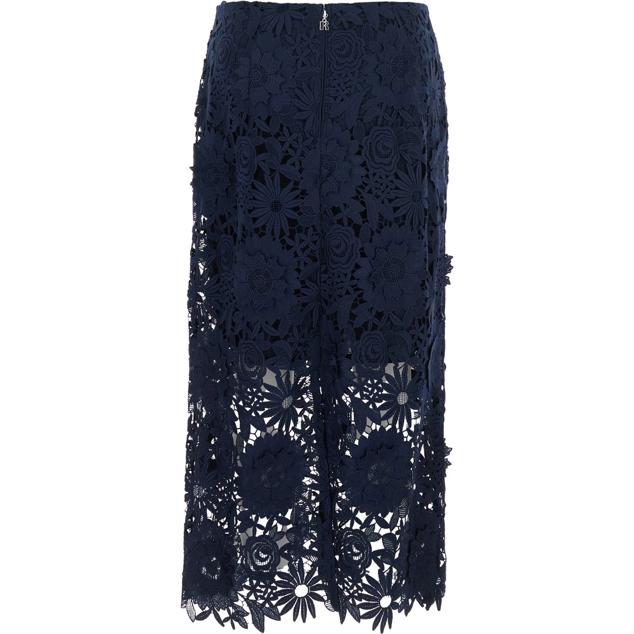 Blue Skirt with Semi Transparent Design and Floral Decorations in Fabric Woman