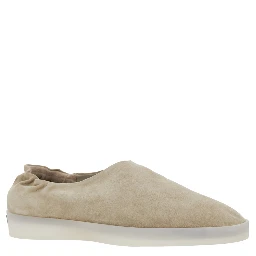 Beige Mules with Logo Patch on the Back and Elasticized Heel in Suede Man