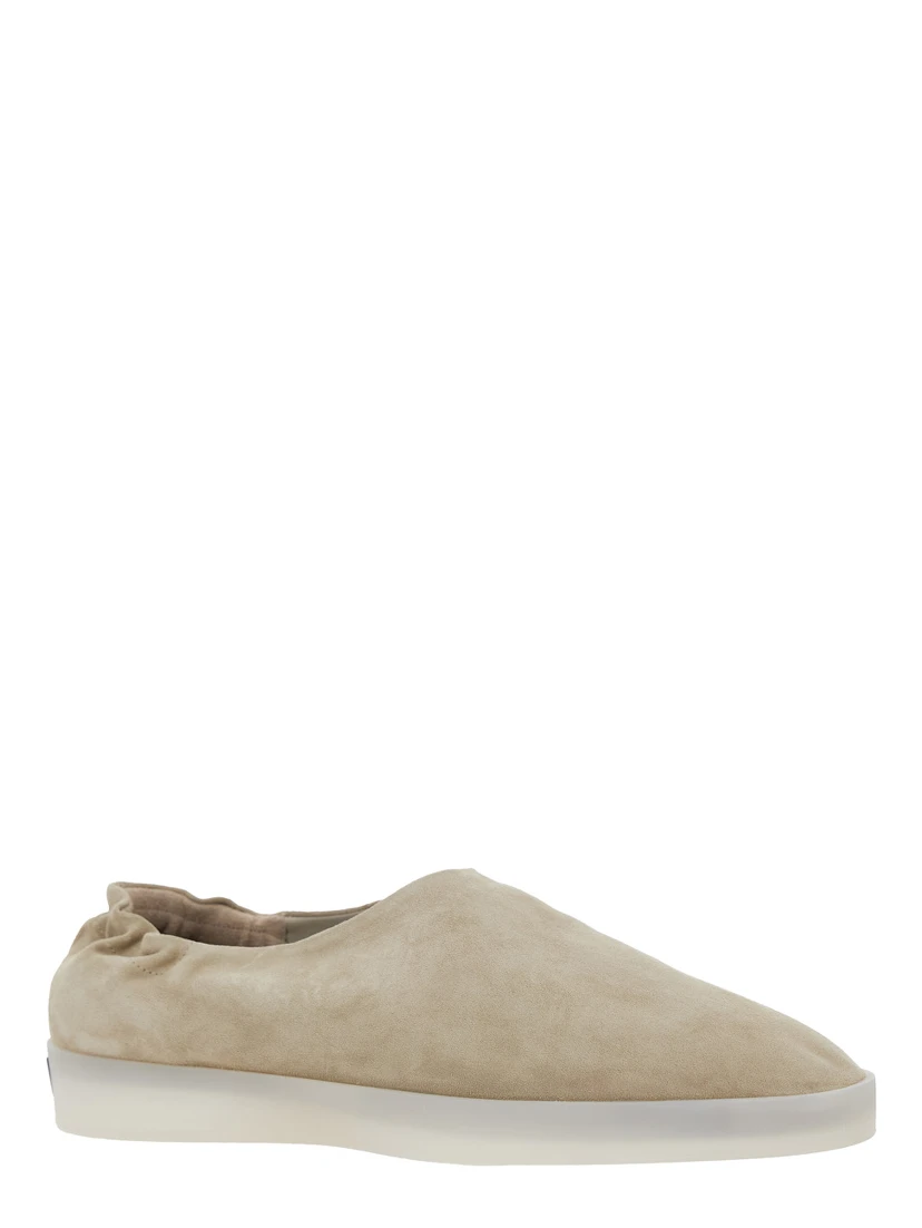 Beige Mules with Logo Patch on the Back and Elasticized Heel in Suede Man