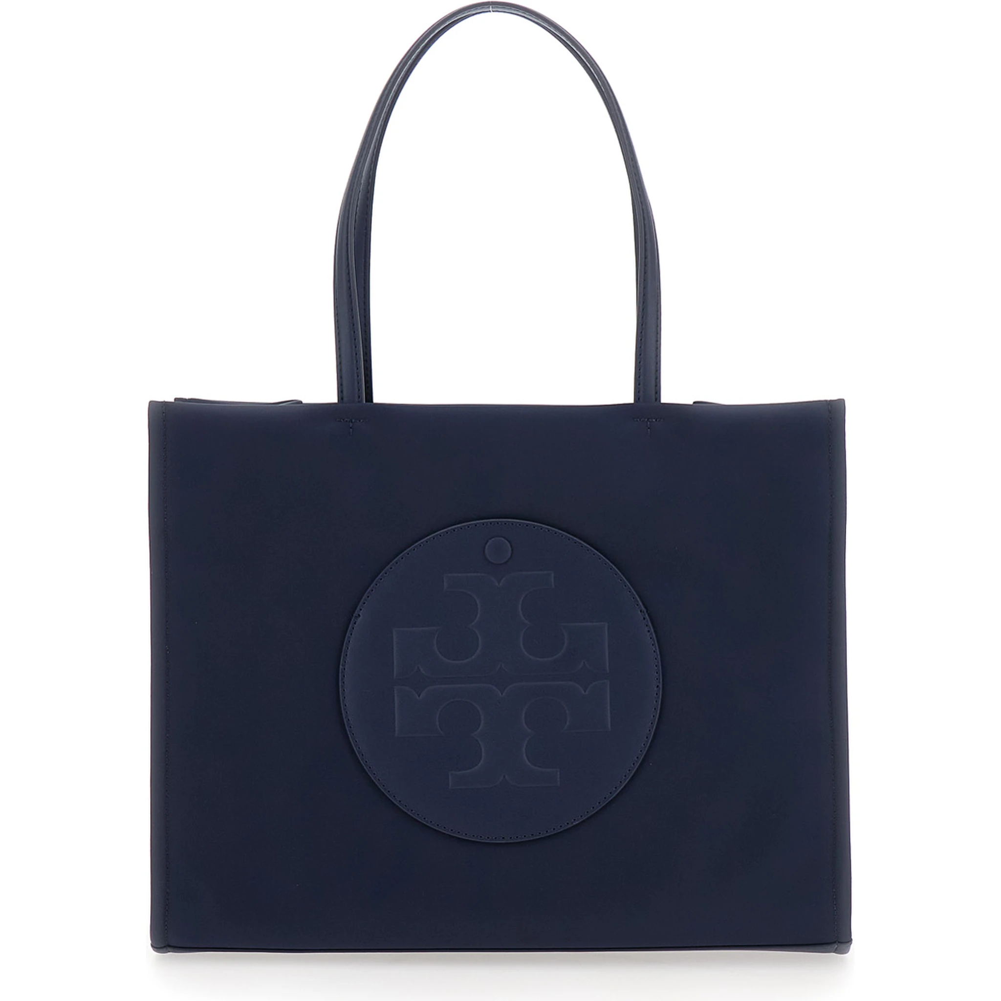 Ella Blue Small Tote Bag with Two Top Handles and Embossed Maxi Logo on the Front in Fabric Woman