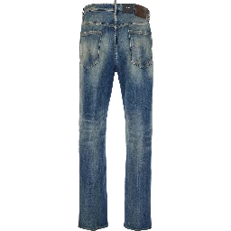 Blue Jeans with Logo Patch on the Rear and Distressed Effect in Denim Man