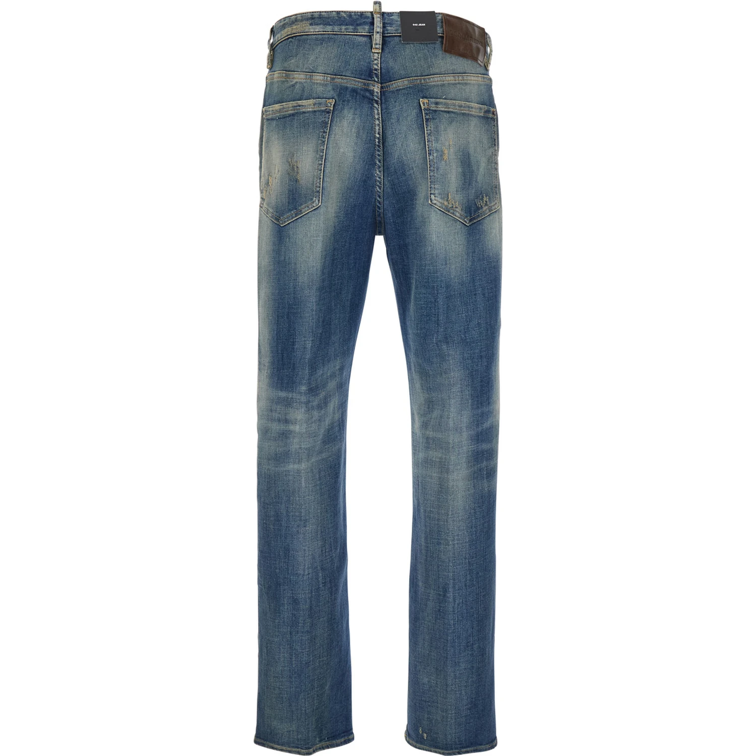 Blue Jeans with Logo Patch on the Rear and Distressed Effect in Denim Man