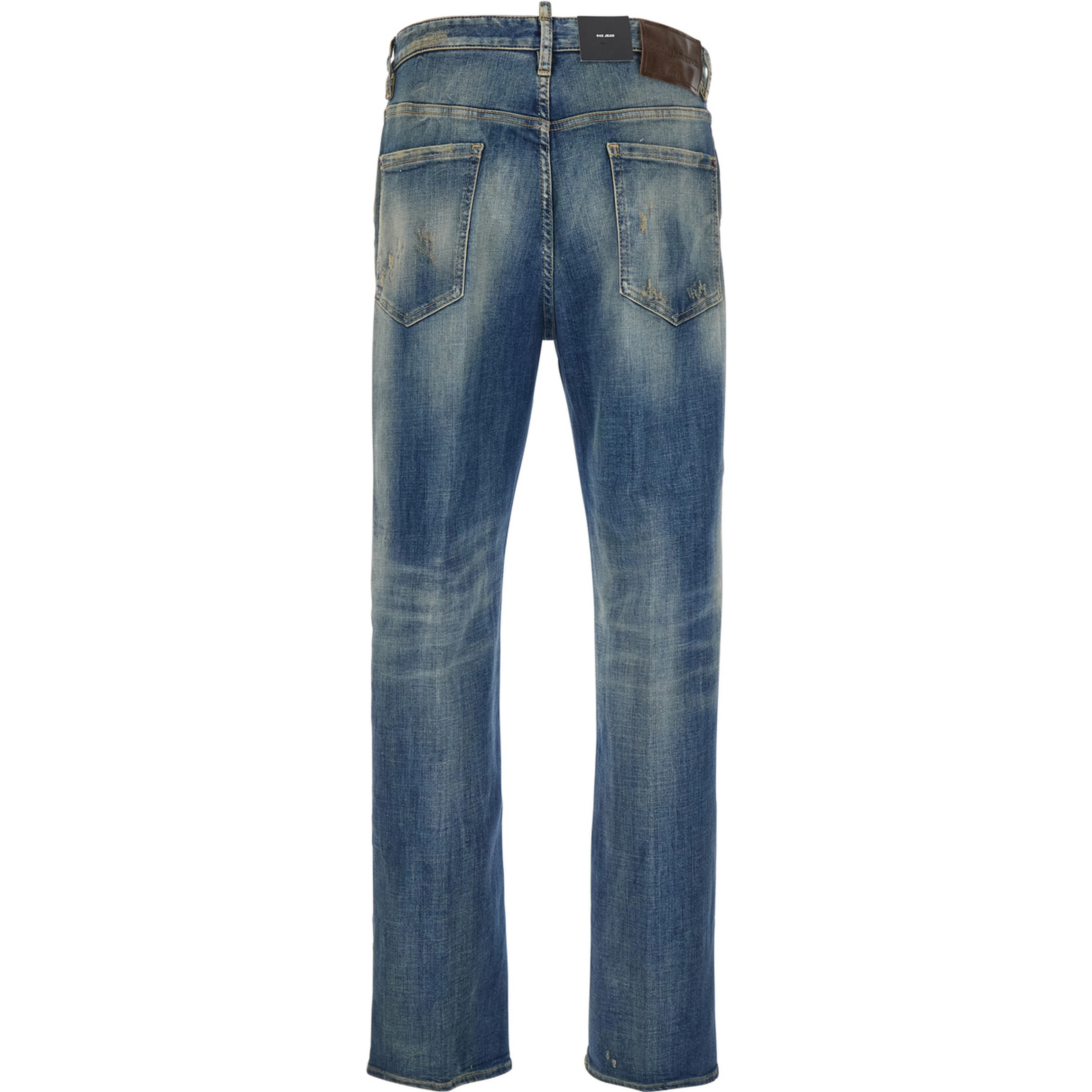 Blue Jeans with Logo Patch on the Rear and Distressed Effect in Denim Man