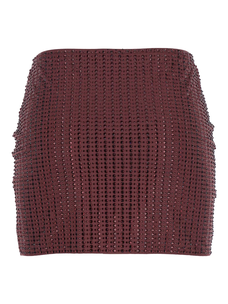 Malibu Crystal Bordeaux Skirt with All-Over Stud Embellishments in Tech Fabric Stretch Woman alternative