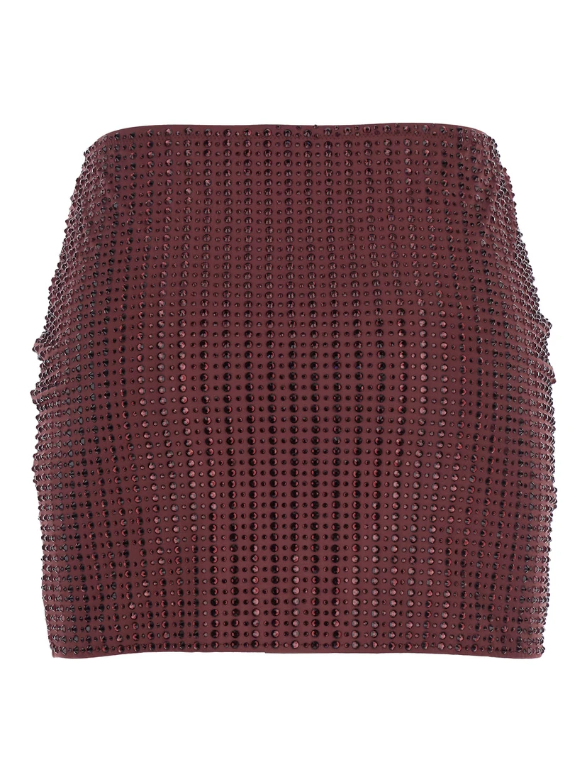 Malibu Crystal Bordeaux Skirt with All-Over Stud Embellishments in Tech Fabric Stretch Woman