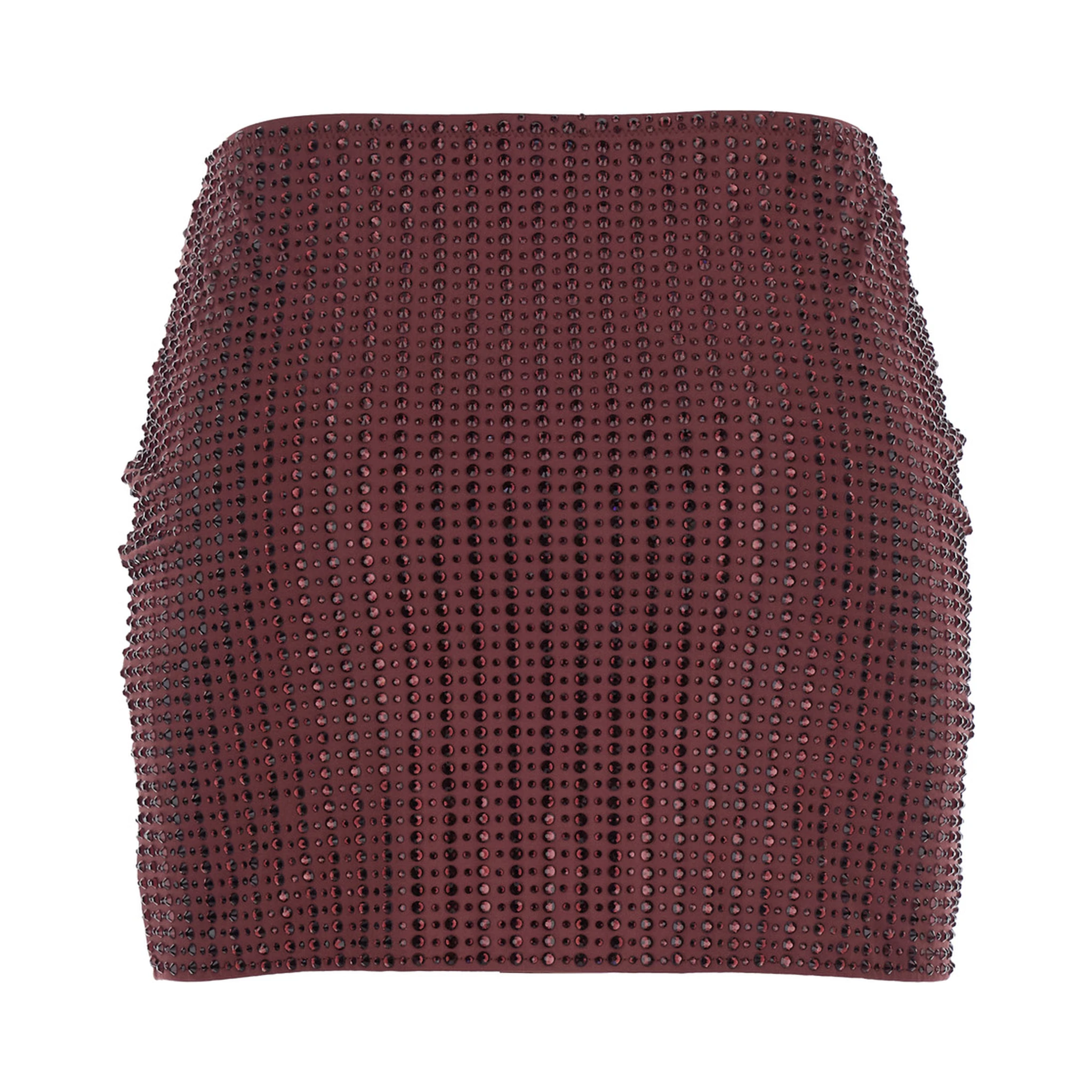 Malibu Crystal Bordeaux Skirt with All-Over Stud Embellishments in Tech Fabric Stretch Woman