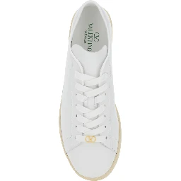 Royco White Low Top Sneakers with VLogo on the Rear and VLogo Plaque on the Lace in Leather Man