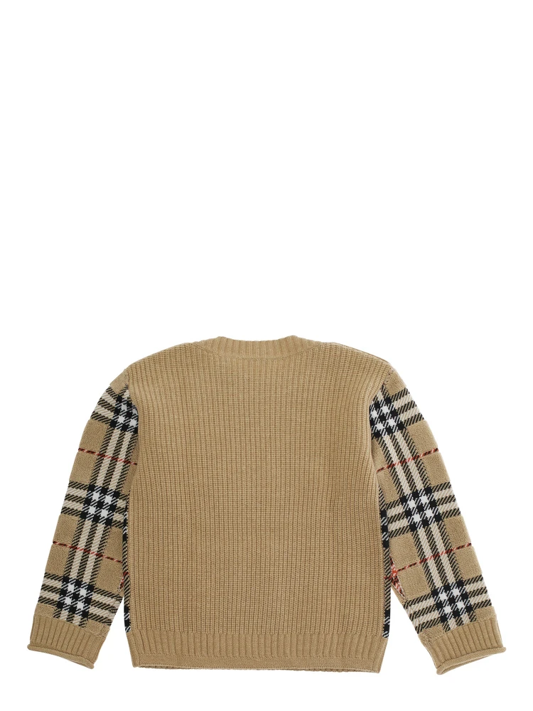 Beige Jumper with Check Pattern on the Front in Wool Boy