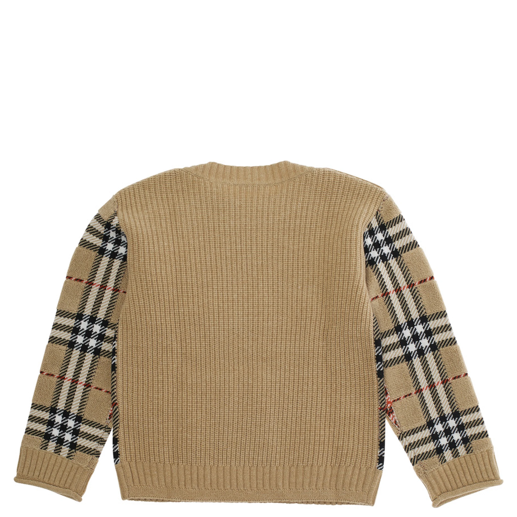 Beige Jumper with Check Pattern on the Front in Wool Boy