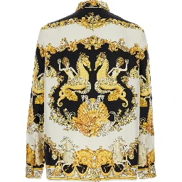 Coral Teater White Shirt with Classic Collar and All-Over Print in Silk Man