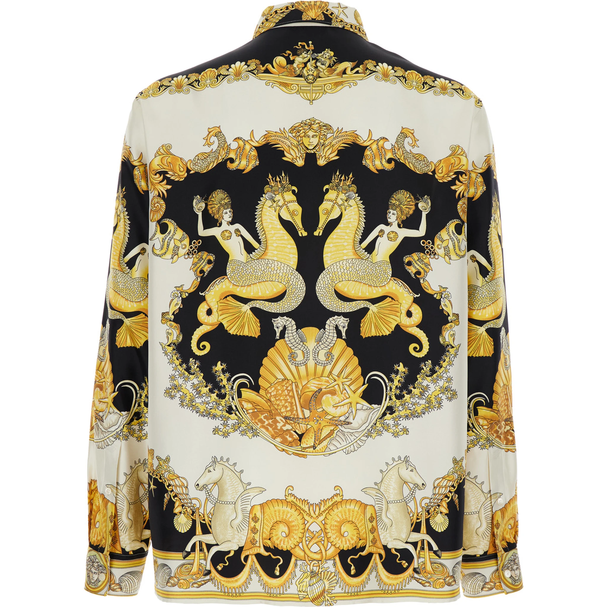 Coral Teater White Shirt with Classic Collar and All-Over Print in Silk Man