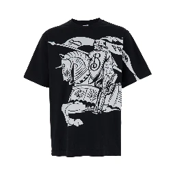 Black T-Shirt with Contrasting Equestrian Knight Print in Cotton Man