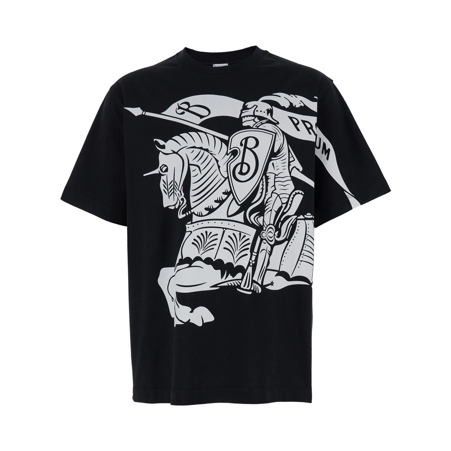Black T-Shirt with Contrasting Equestrian Knight Print in Cotton Man