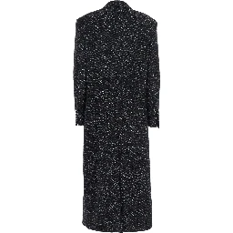 Black Double-Breasted Coat with Peak Revers in Wool Blend Woman