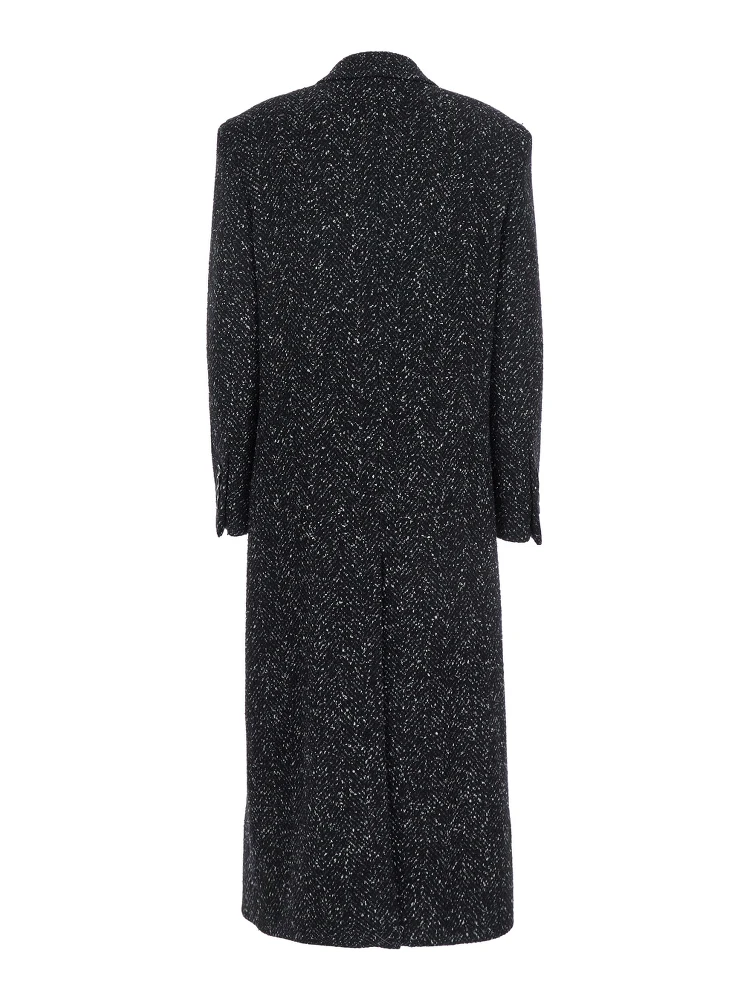 Black Double-Breasted Coat with Peak Revers in Wool Blend Woman alternative