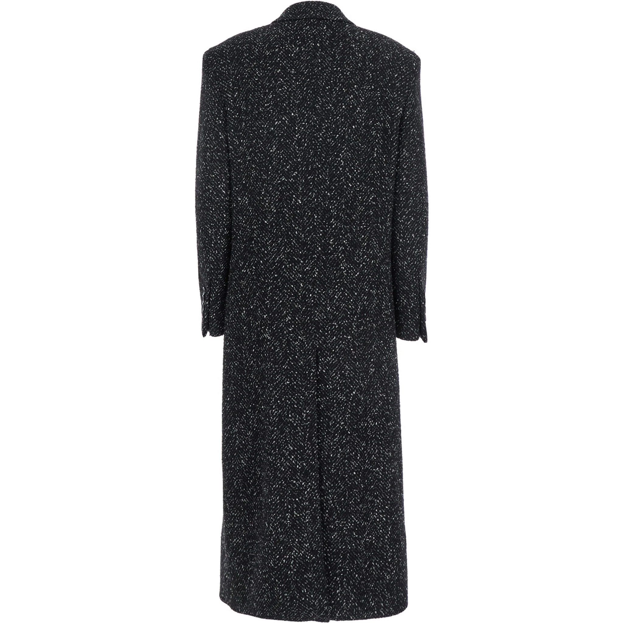 Black Double-Breasted Coat with Peak Revers in Wool Blend Woman