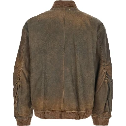 Brown Jacket with Sleeve Pocket and Distressed Effects in Leather Man