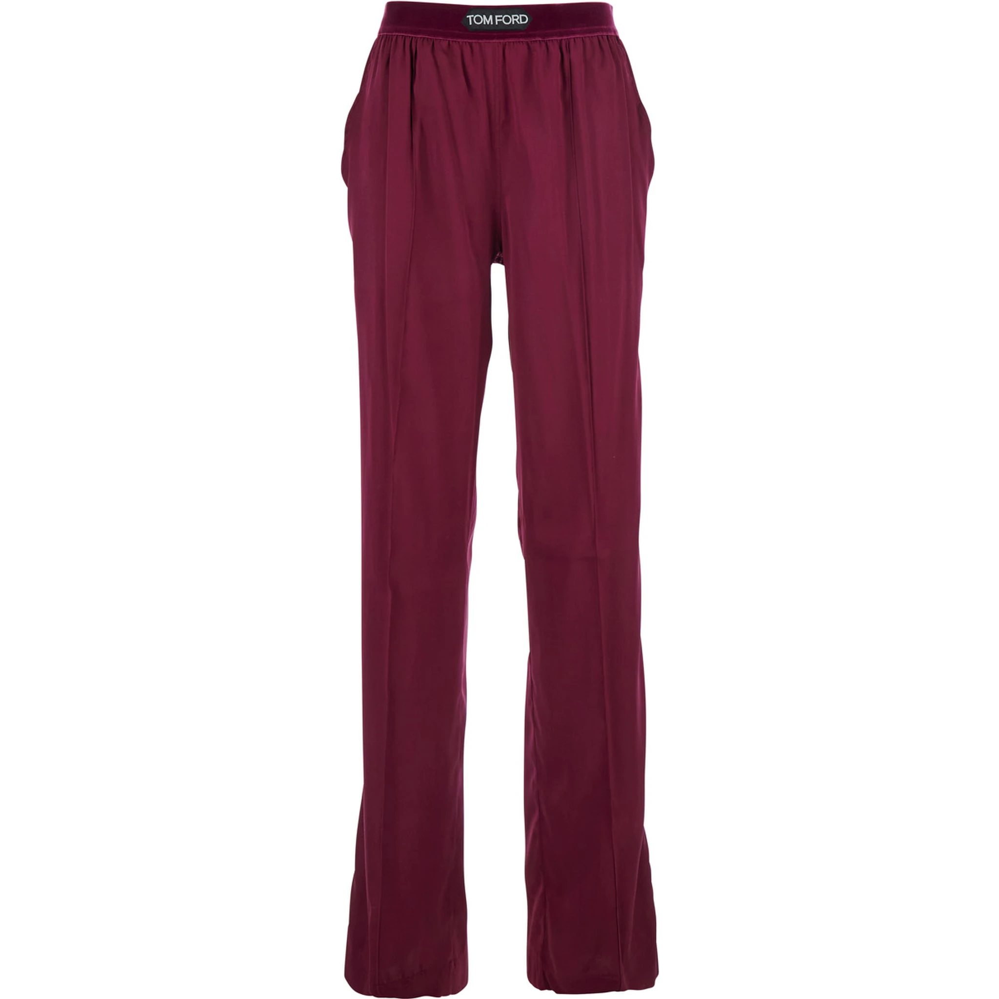 Fuchsia Pants with Elastic Waist with Logo Lettering in Silk Stretch Woman