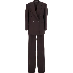 Brown Double-Breasted Suit with Notched Revers in Fabric Woman