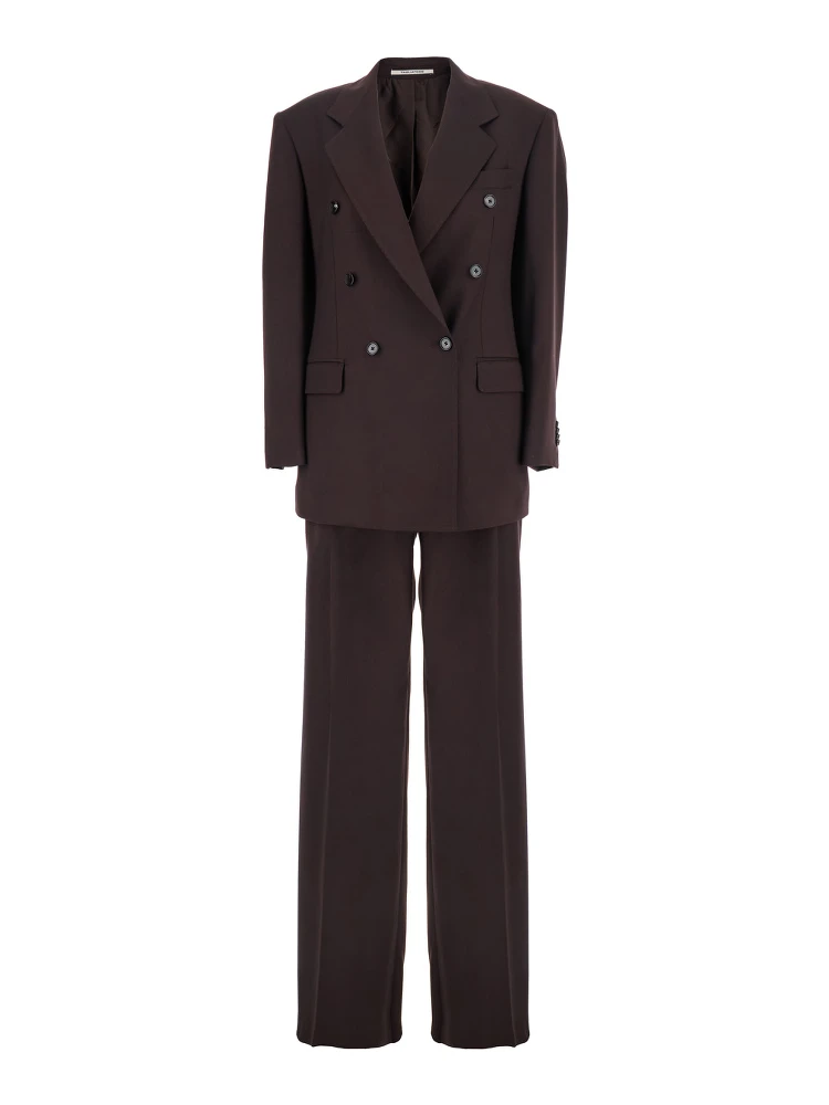 Brown Double-Breasted Suit with Notched Revers in Fabric Woman