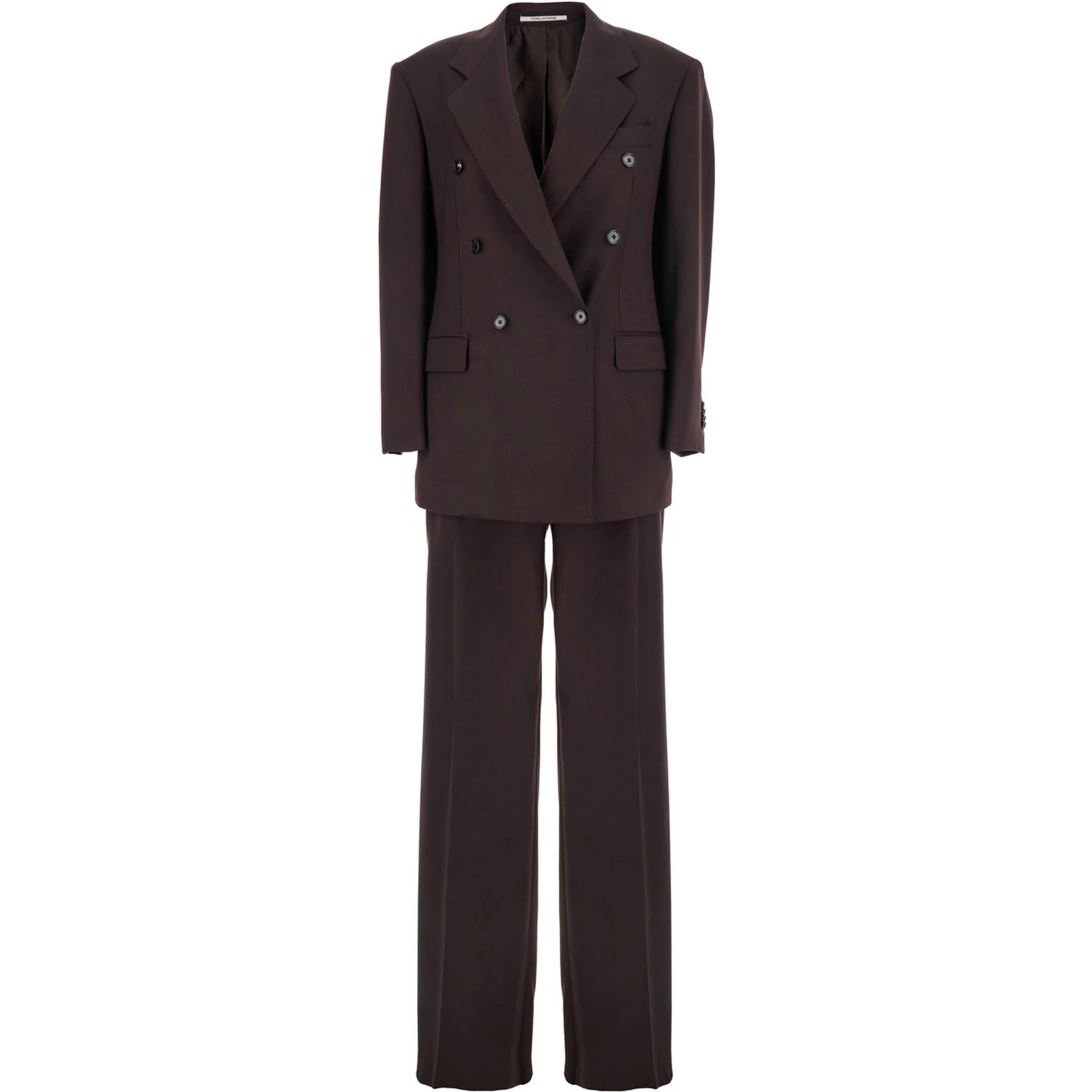 Brown Double-Breasted Suit with Notched Revers in Fabric Woman