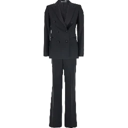 Black Double-Breasted Suit with Peak Revers in Wool Woman
