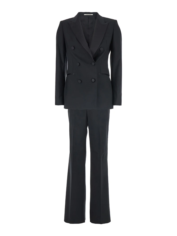 Black Double-Breasted Suit with Peak Revers in Wool Woman