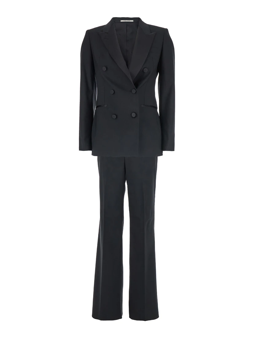 Black Double-Breasted Suit with Peak Revers in Wool Woman
