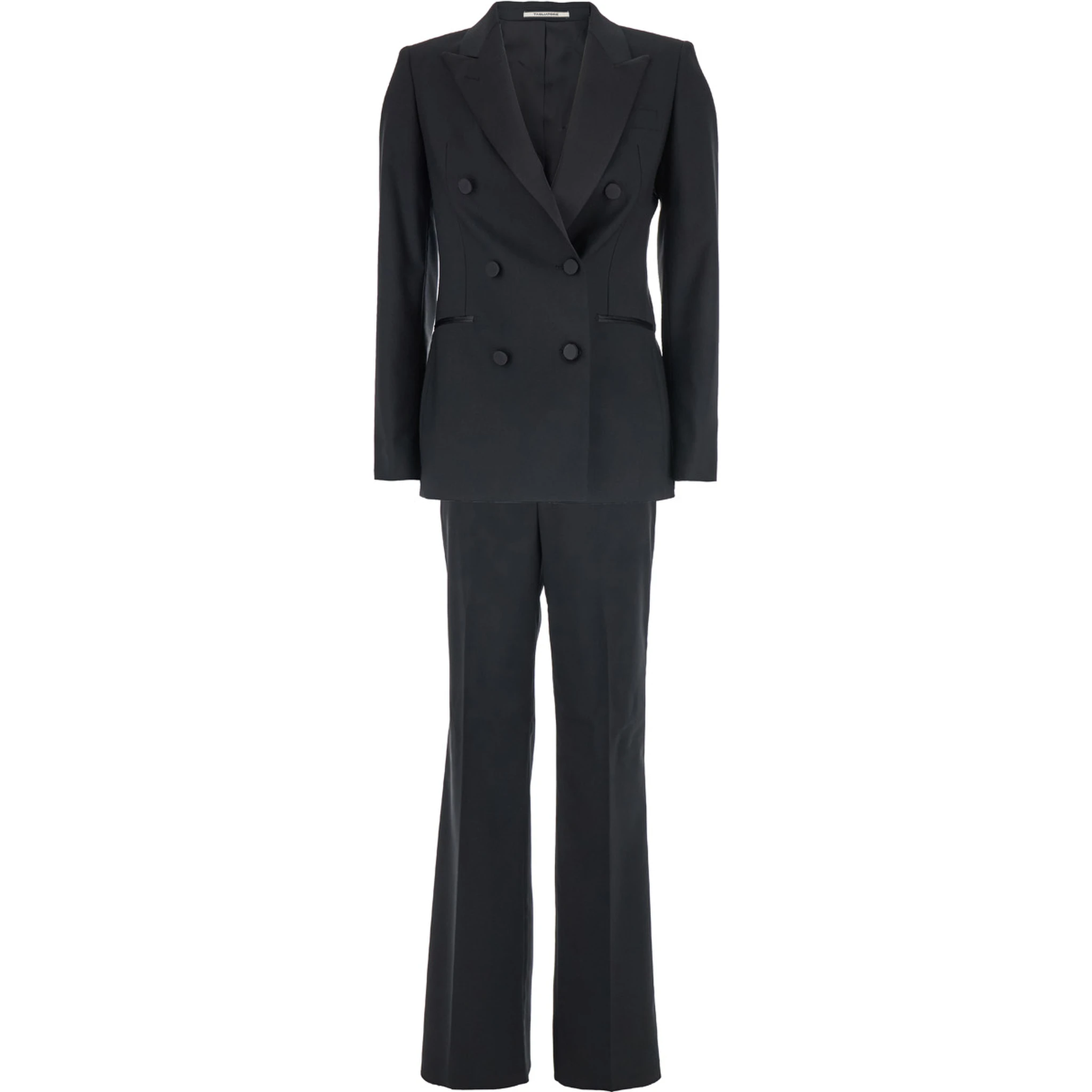 Black Double-Breasted Suit with Peak Revers in Wool Woman