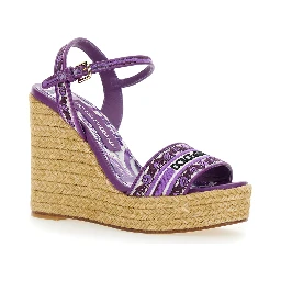 Violet Wedges with Logo Embroidery on the Front and All-Over Majolica Motif in Cotton Blend Woman