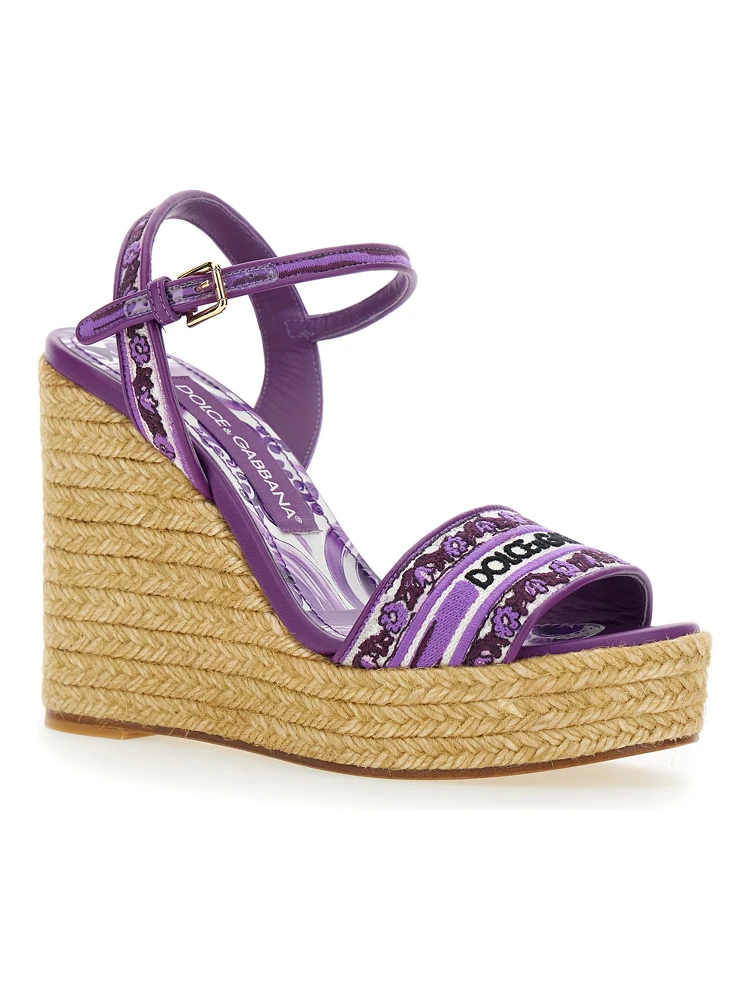 Violet Wedges with Logo Embroidery on the Front and All-Over Majolica Motif in Cotton Blend Woman alternative