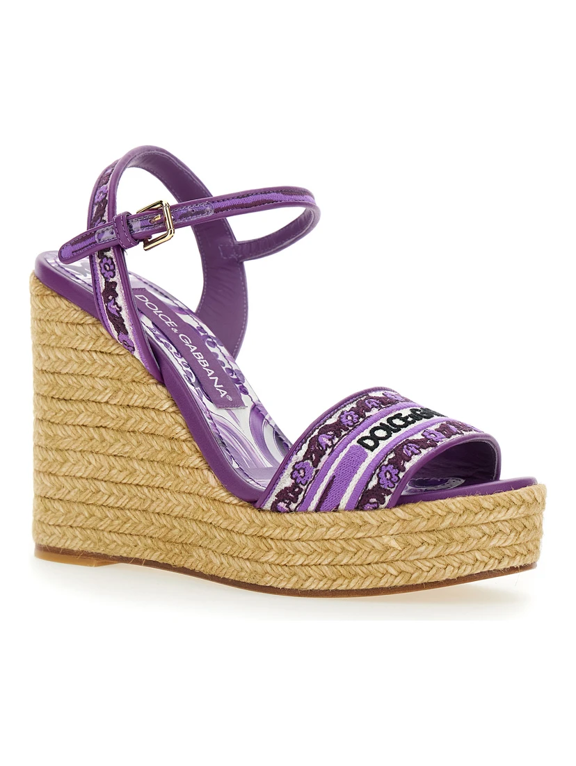 Violet Wedges with Logo Embroidery on the Front and All-Over Majolica Motif in Cotton Blend Woman