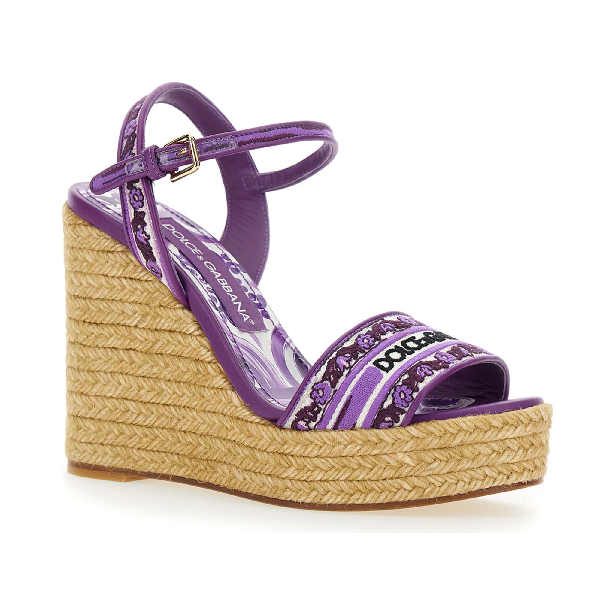 Violet Wedges with Logo Embroidery on the Front and All-Over Majolica Motif in Cotton Blend Woman