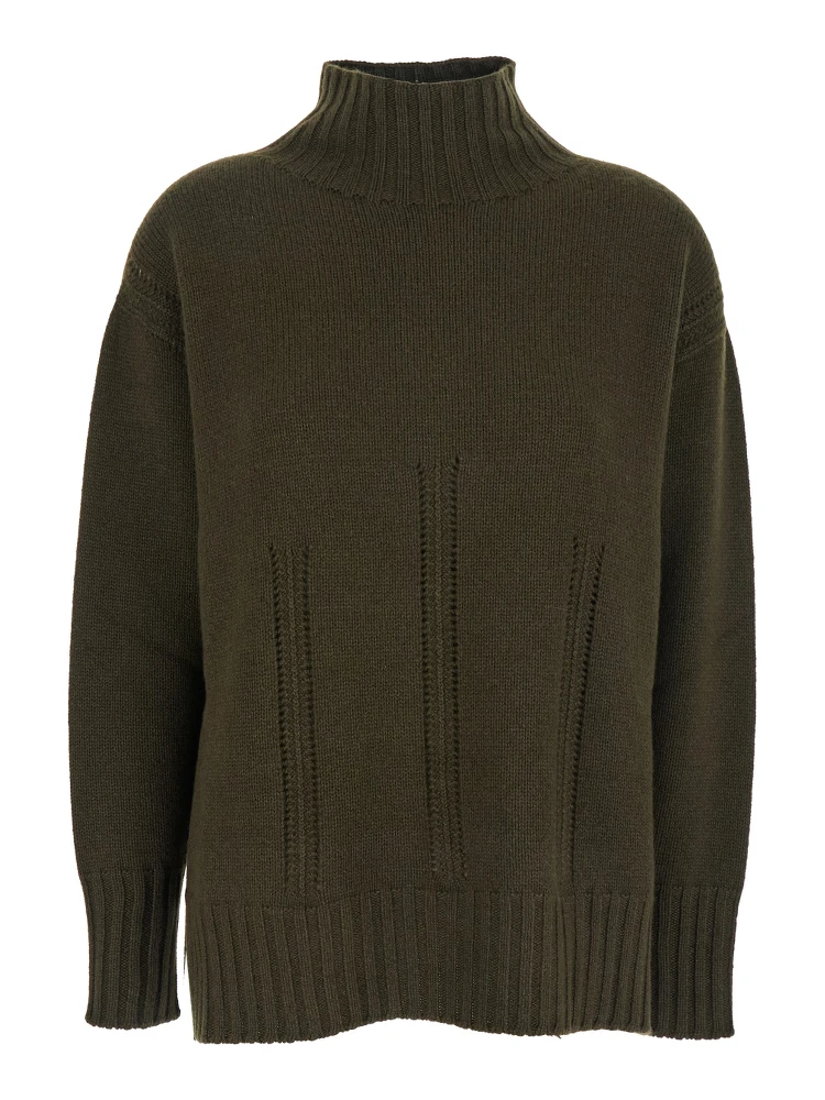 Brown Sweater with Mock Neck and Dropped Shoulders in Cashmere and Cotton Blend Woman