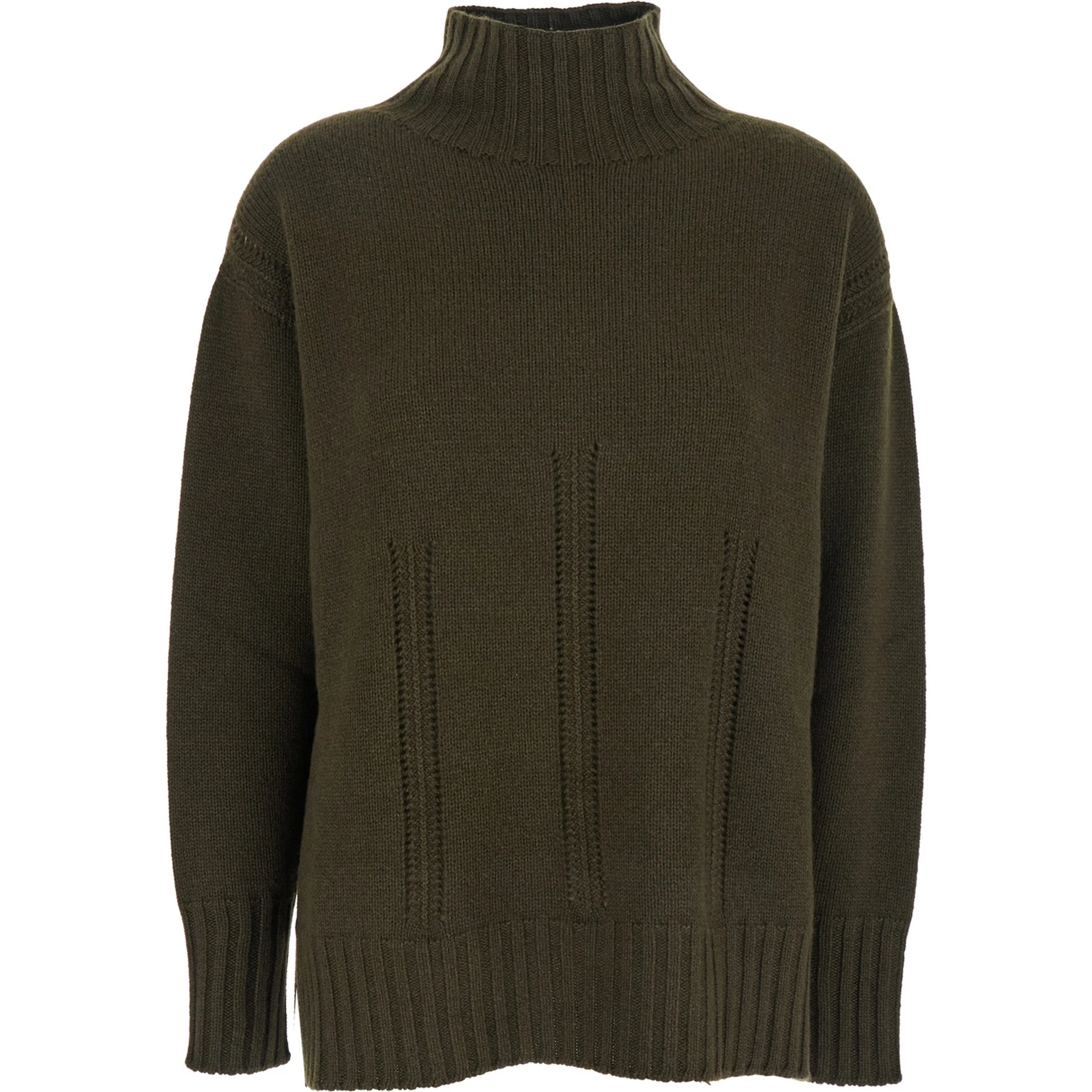 Brown Sweater with Mock Neck and Dropped Shoulders in Cashmere and Cotton Blend Woman