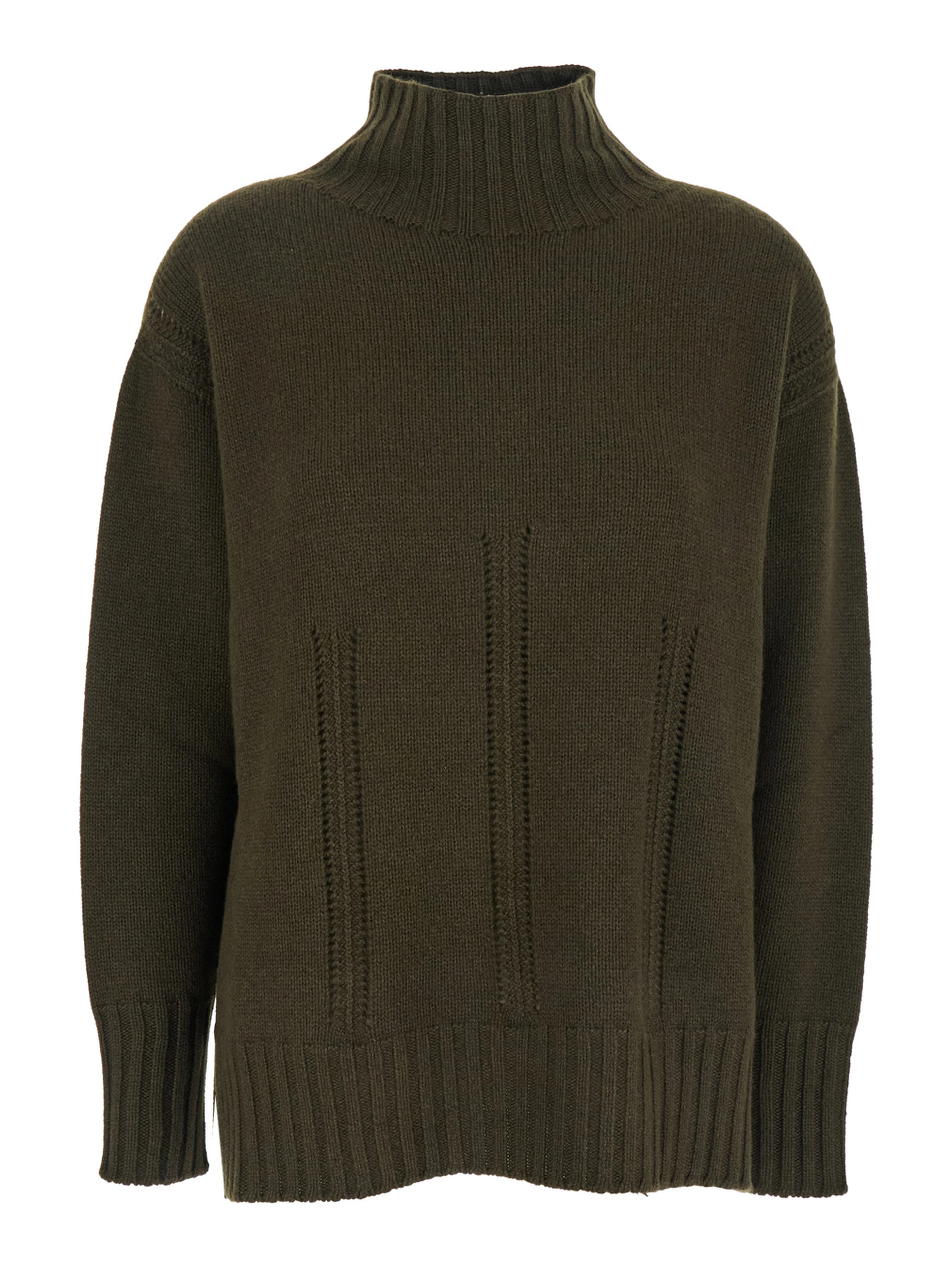 Brown Sweater with Mock Neck and Dropped Shoulders in Cashmere and Cotton Blend Woman