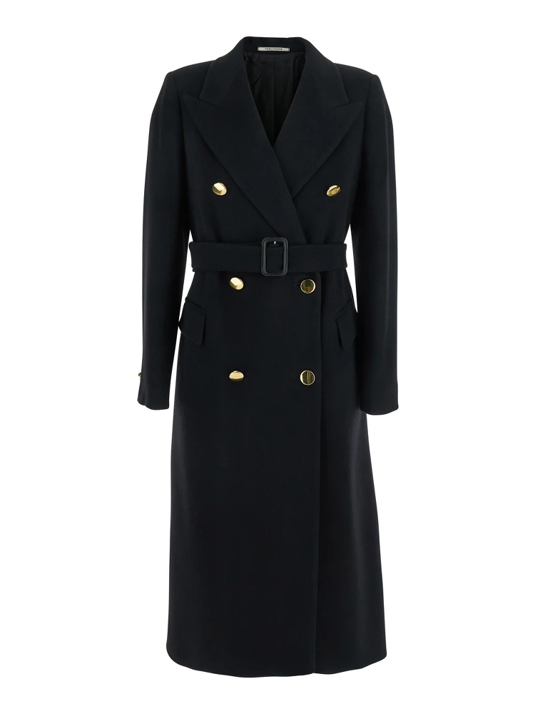 Jole Black Double-Breasted Coat with Golden Buttons in Wool Blend Woman