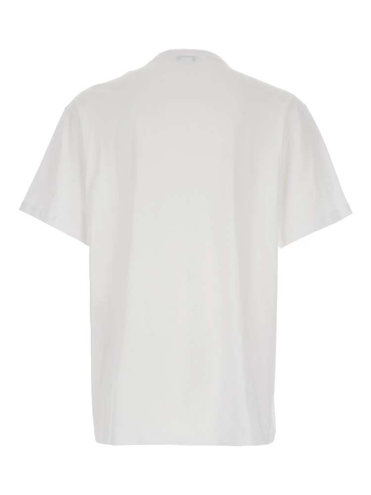 White Crewneck T-Shirt with Logo Lettering on the Front in Cotton Man alternative