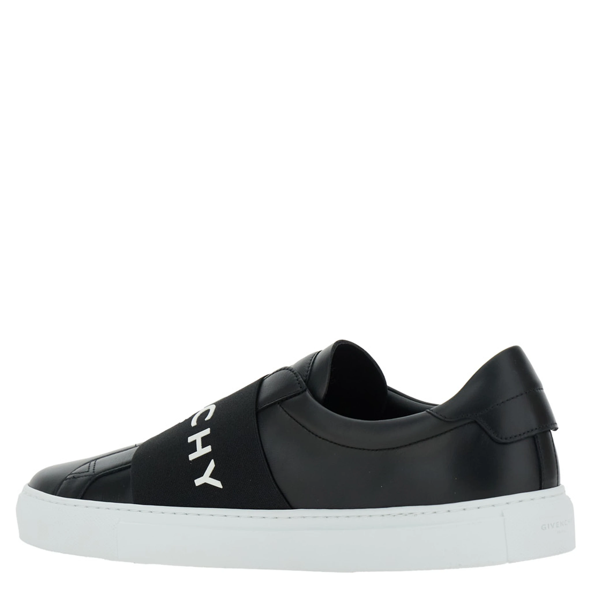 City Court Black Sneakers with Elastic Band and Logo Lettering on the Front in Leather Man