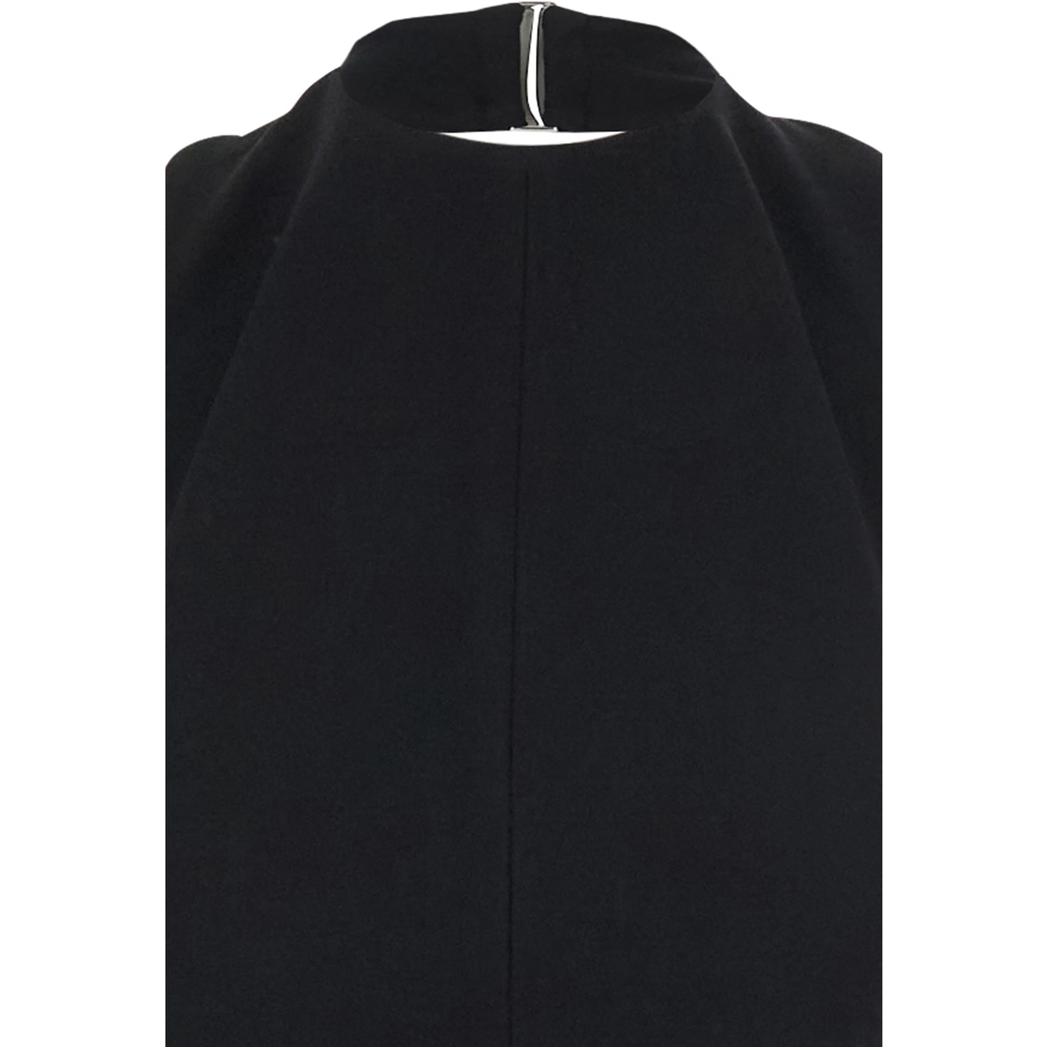 La Robe Favola Black Long Dress with High American Neckline and Flared Design in Tech Fabric Woman
