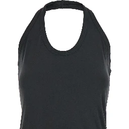 Black Sleeveless Dress with Halterneck and Straight Hem in Cotton Woman