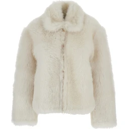 White Fur Coat with Classic Collar in Fur Woman