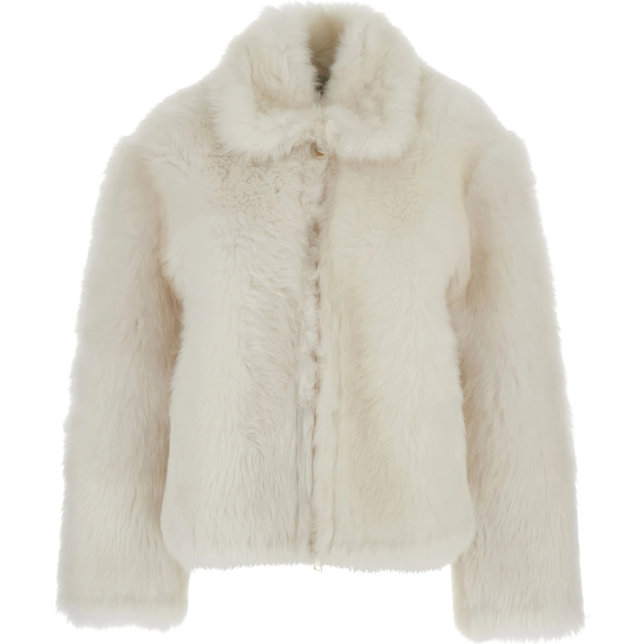 White Fur Coat with Classic Collar in Fur Woman