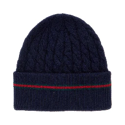 Blue Beanie with Web Detail and Tricot Knitting in Wool Boy