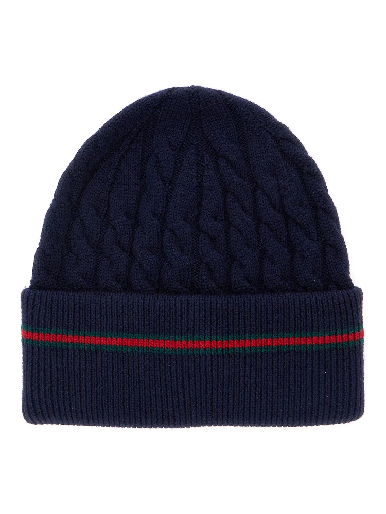 Blue Beanie with Web Detail and Tricot Knitting in Wool Boy