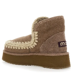 Mini Eskimo Brown Ankle Boots with Logo Patch on the Rear in Leather and Suede Woman