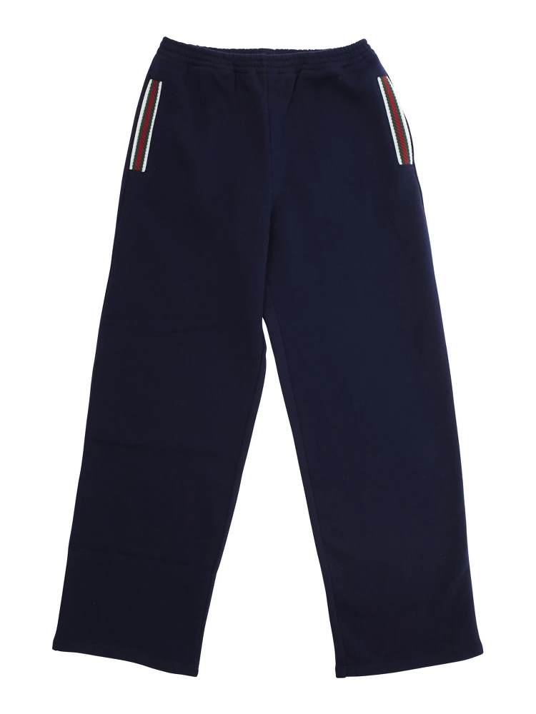 Blue Trousers with Web Pattern on Sides in Fabric Boy