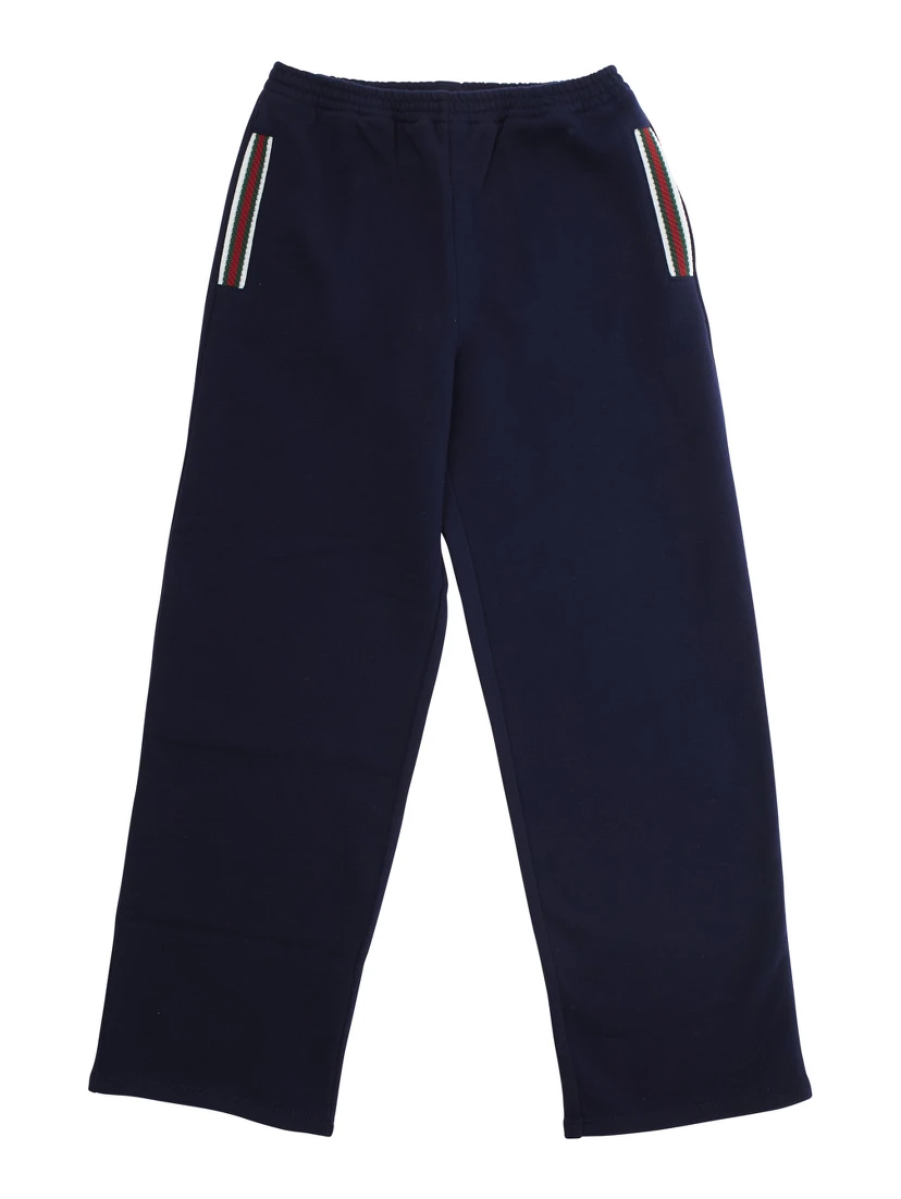 Blue Trousers with Web Pattern on Sides in Fabric Boy